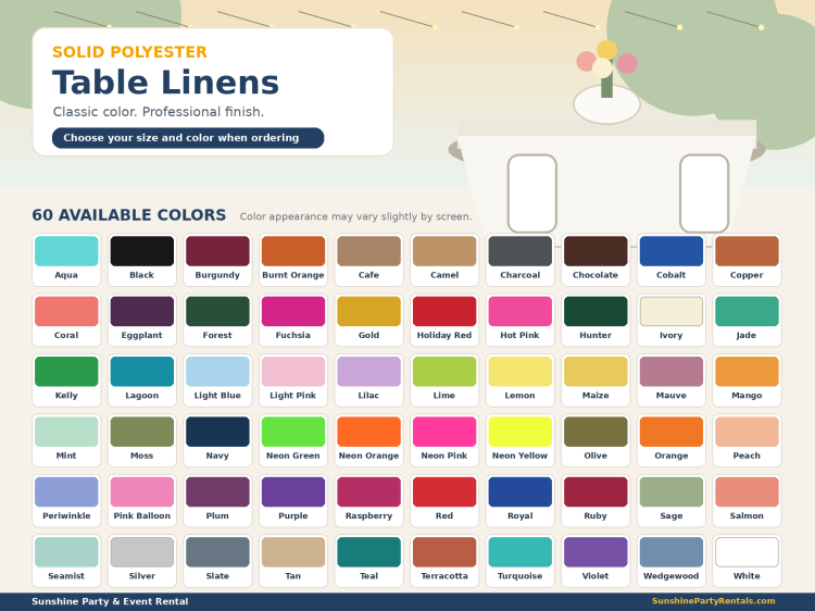 Polyester Solid 90 Round Table linens