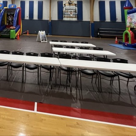 Banquet tables set up for a school event
