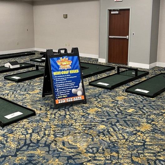Giant games set up in a community hall
